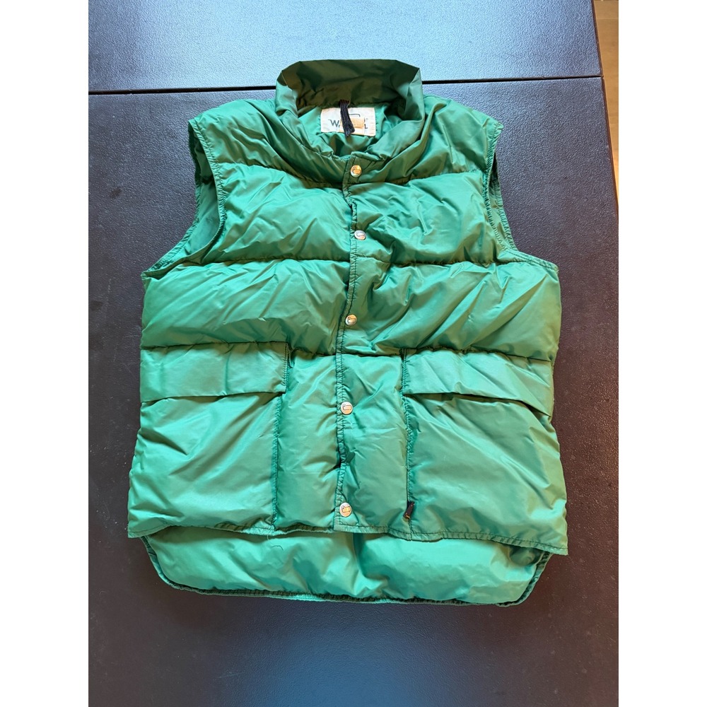 Vintage Woolrich Down Puffer Vest Green Snap Front Quilted Outdoor Mens Medium